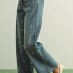 Miou Muse Bottoms - Pants Washed Denim Jeans With Bead Trim