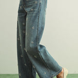 Miou Muse Bottoms - Pants Washed Denim Jeans With Bead Trim