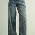 Miou Muse Bottoms - Pants Washed Denim Jeans With Bead Trim