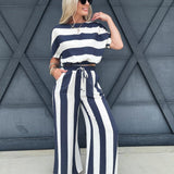 Wide Leg Stripe Pants In Navy - Infinity Raine