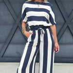 Wide Leg Stripe Pants In Navy - Infinity Raine