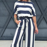 Wide Leg Stripe Pants In Navy - Infinity Raine