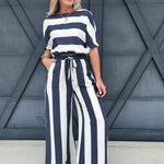 Wide Leg Stripe Pants In Navy - Infinity Raine