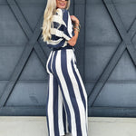 Wide Leg Stripe Pants In Navy - Infinity Raine