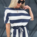 Boat Neck Stripe Top In Navy - Infinity Raine