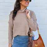 Miou Muse Tops - Sweaters Chenille High Neck Sweater Top In Sand