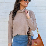 Miou Muse Tops - Sweaters Chenille High Neck Sweater Top In Sand