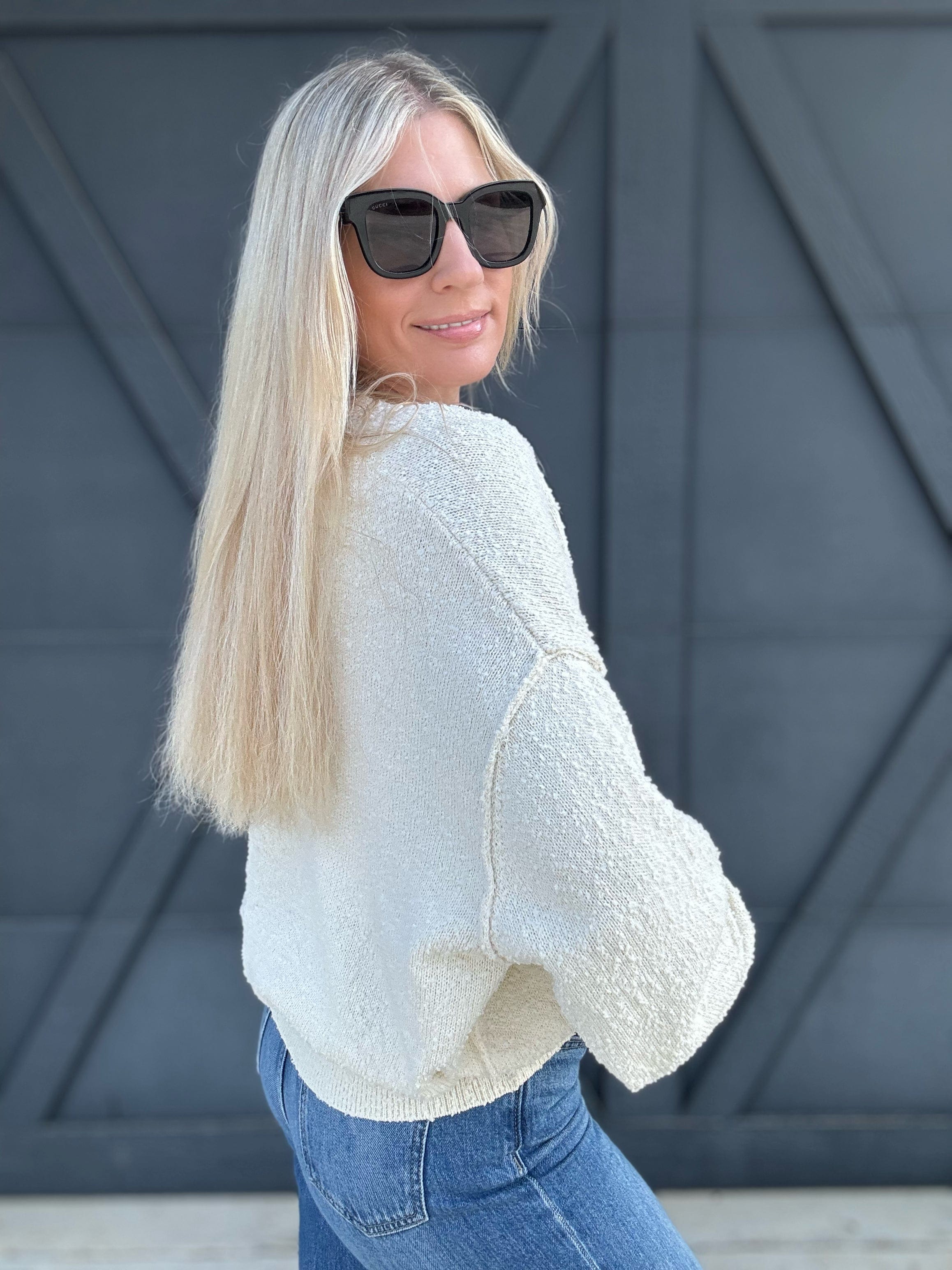 Soft Sweater Knitted Collared Top In Cream - Infinity Raine