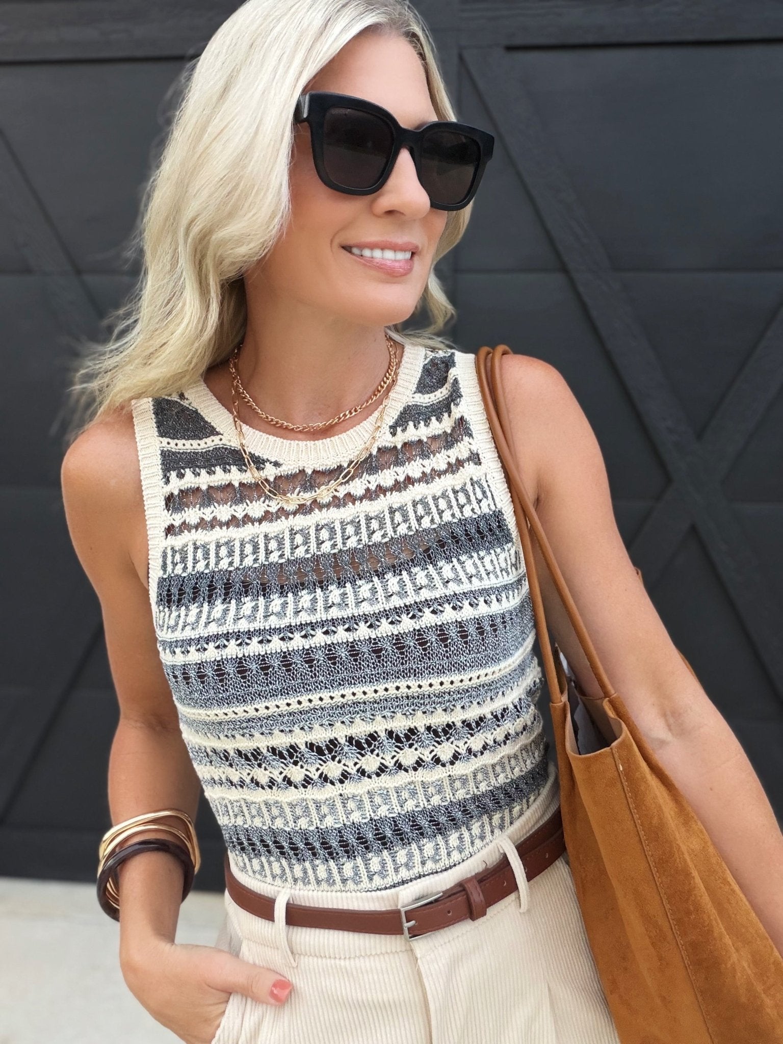 Mira Openwork Sweater Tank In Blue Multi - Infinity Raine