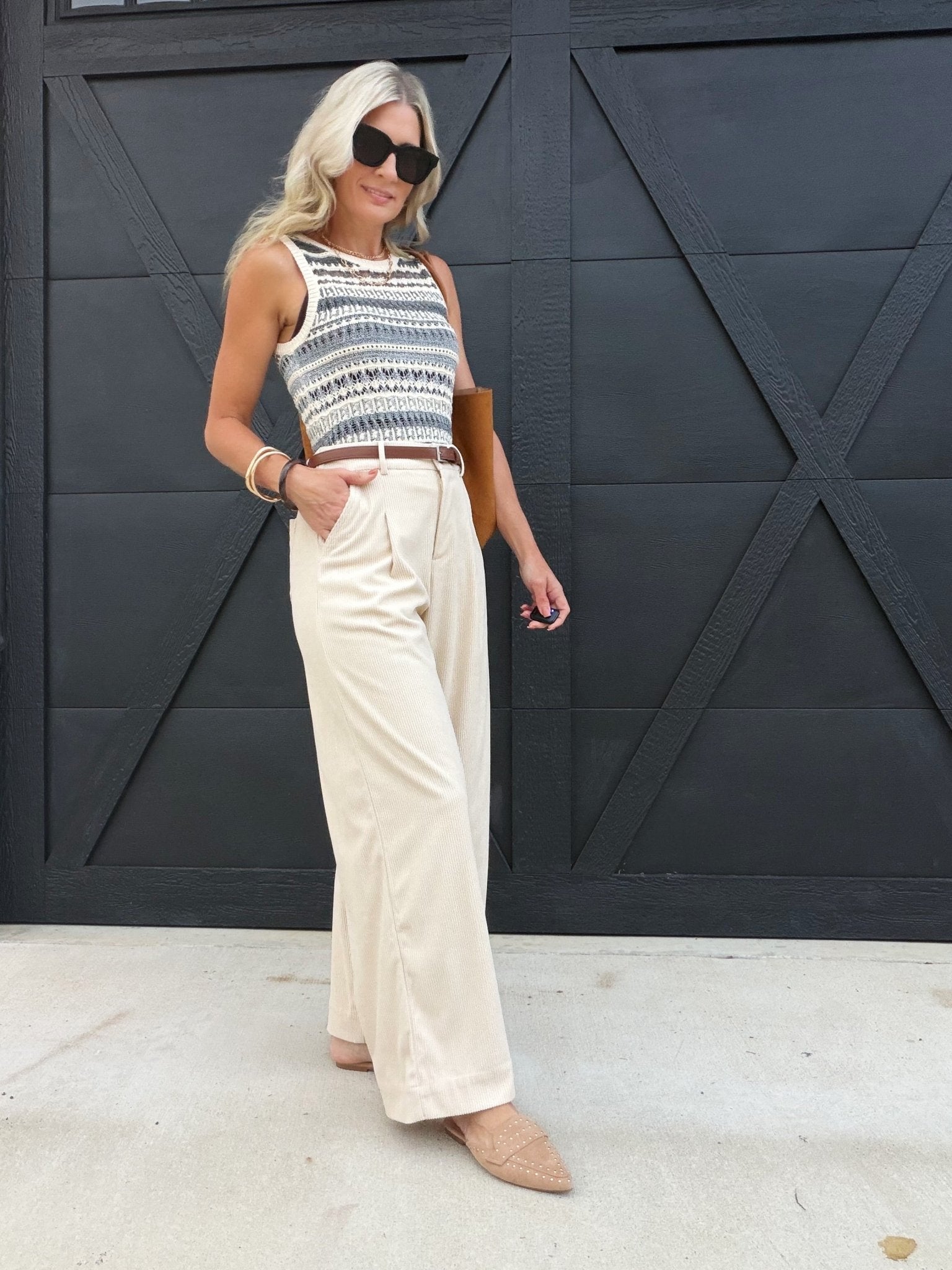 Mira Openwork Sweater Tank In Blue Multi - Infinity Raine