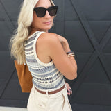 Mira Openwork Sweater Tank In Blue Multi - Infinity Raine