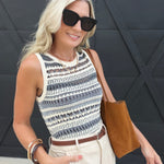 Mira Openwork Sweater Tank In Blue Multi - Infinity Raine