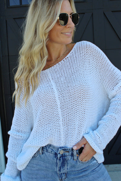 Cable Knit Sweater-White - Infinity Raine