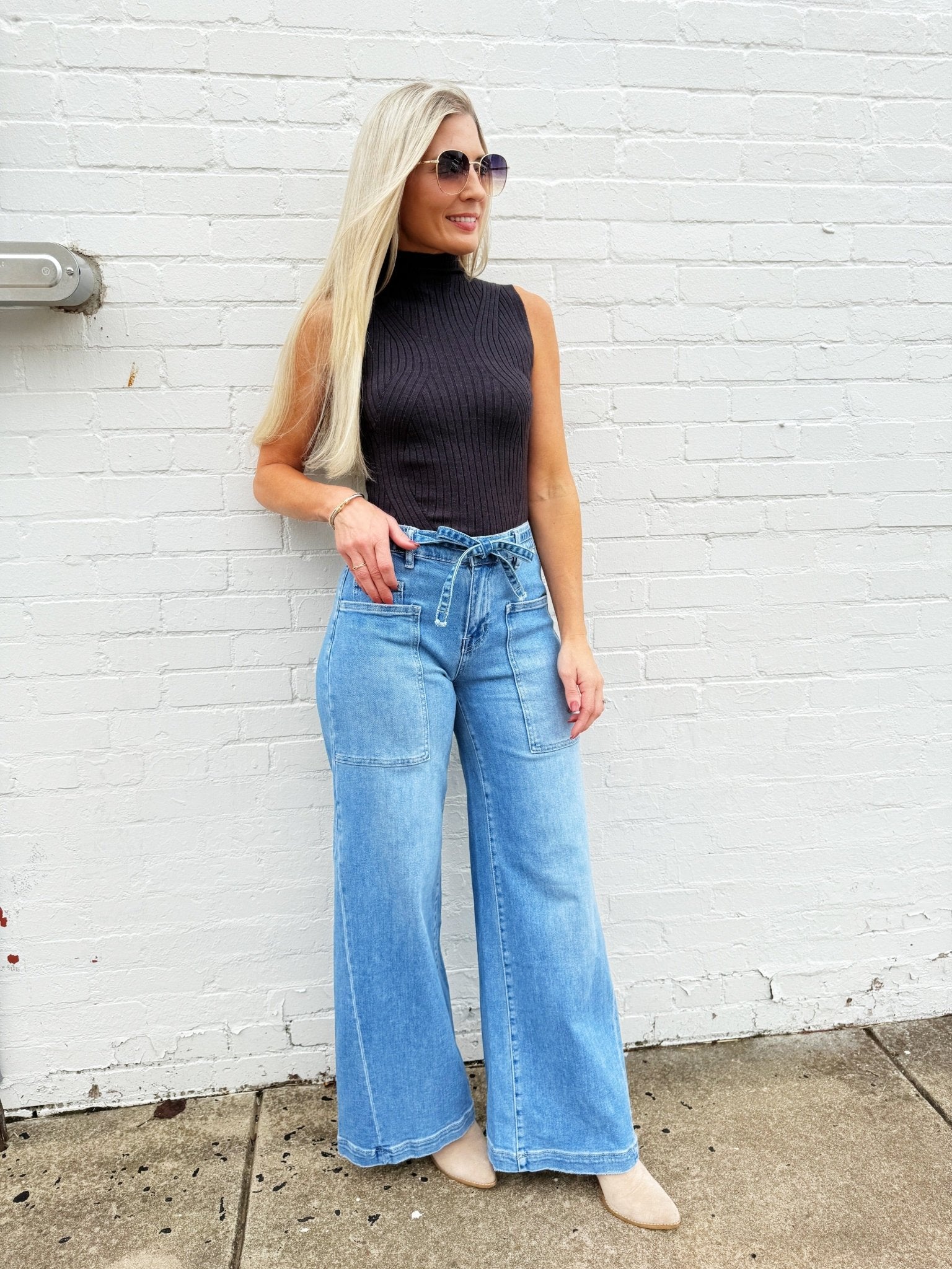 Mock Neck Ribbed Sweater Tank In Charcoal - Infinity Raine