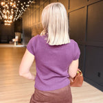 Mock Neck Short Sleeve Knit Top- Red Bean - Infinity Raine