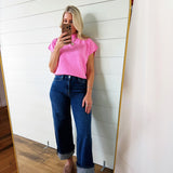 Mock Neck Short Sleeve Top In Baby Pink - Infinity Raine