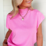 Mock Neck Short Sleeve Top In Baby Pink - Infinity Raine