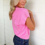 Mock Neck Short Sleeve Top In Baby Pink - Infinity Raine