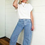 Mock Neck Short Sleeve Top In Off White - Infinity Raine