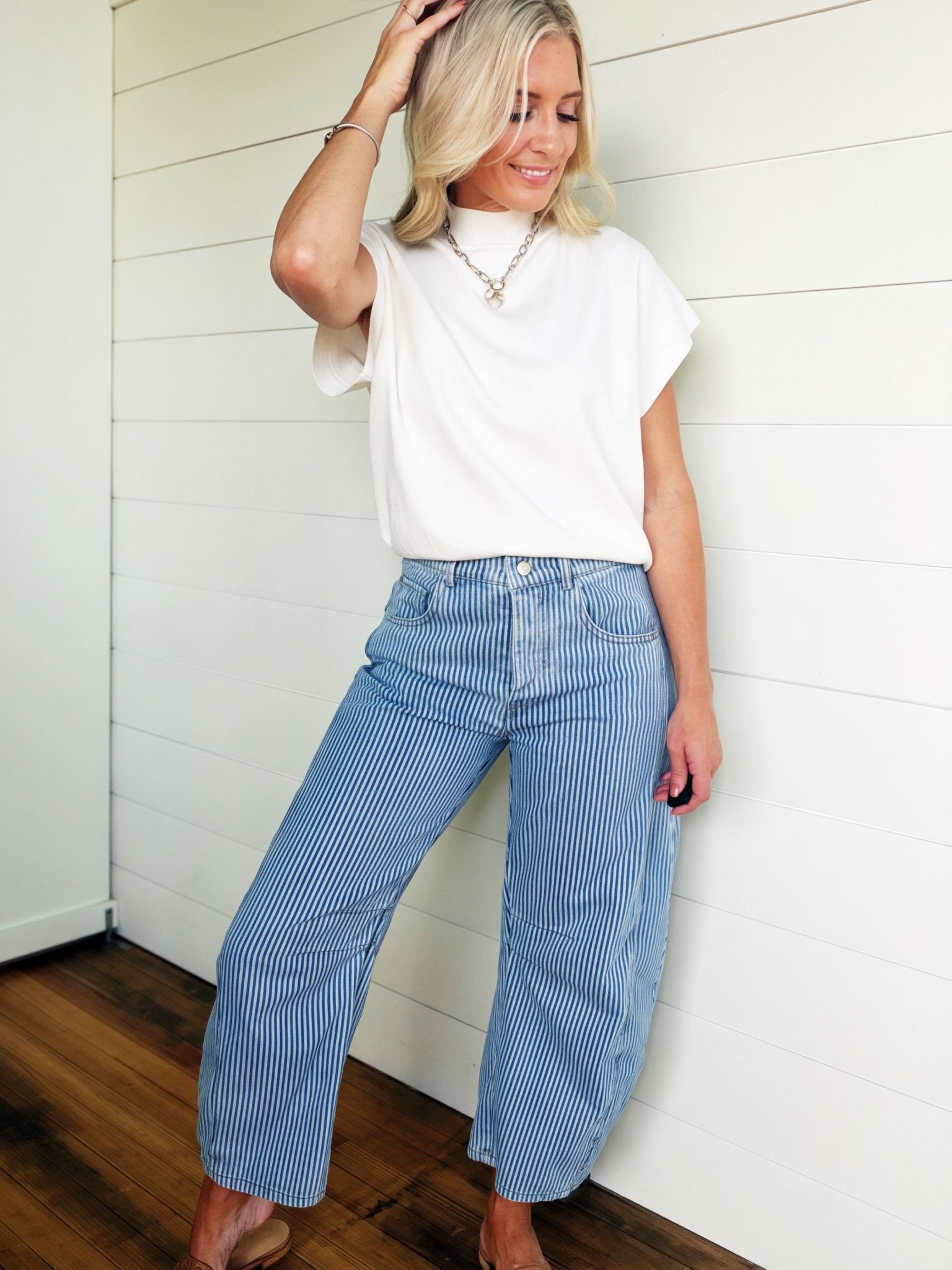 Mock Neck Short Sleeve Top In Off White - Infinity Raine