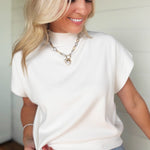 Mock Neck Short Sleeve Top In Off White - Infinity Raine