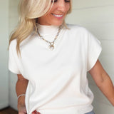Mock Neck Short Sleeve Top In Off White - Infinity Raine