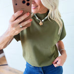 Mock Neck Short Sleeve Top In Olive - Infinity Raine