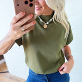 Mock Neck Short Sleeve Top In Olive - Infinity Raine