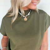 Mock Neck Short Sleeve Top In Olive - Infinity Raine