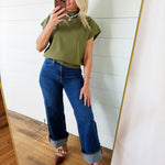 Mock Neck Short Sleeve Top In Olive - Infinity Raine