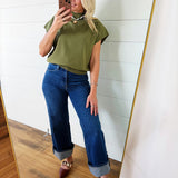 Mock Neck Short Sleeve Top In Olive - Infinity Raine