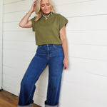 Mock Neck Short Sleeve Top In Olive - Infinity Raine