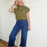 Mock Neck Short Sleeve Top In Olive - Infinity Raine