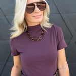 Mock Neck Short Sleeve Top In Red Bean - Infinity Raine