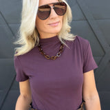Mock Neck Short Sleeve Top In Red Bean - Infinity Raine