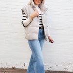 Mock Neck Stripe Long Sleeve Knit Pullover in Ivory - Infinity Raine