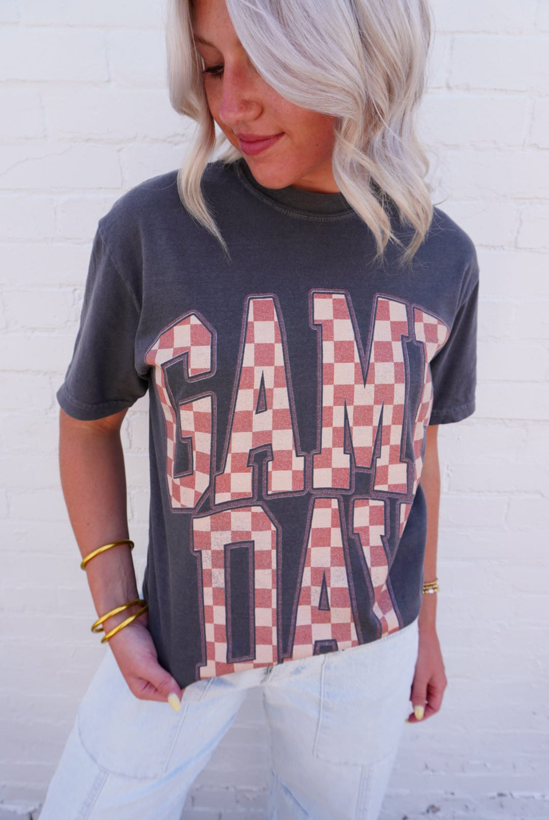 Checkerboard Game Day Tee In Pepper - Infinity Raine