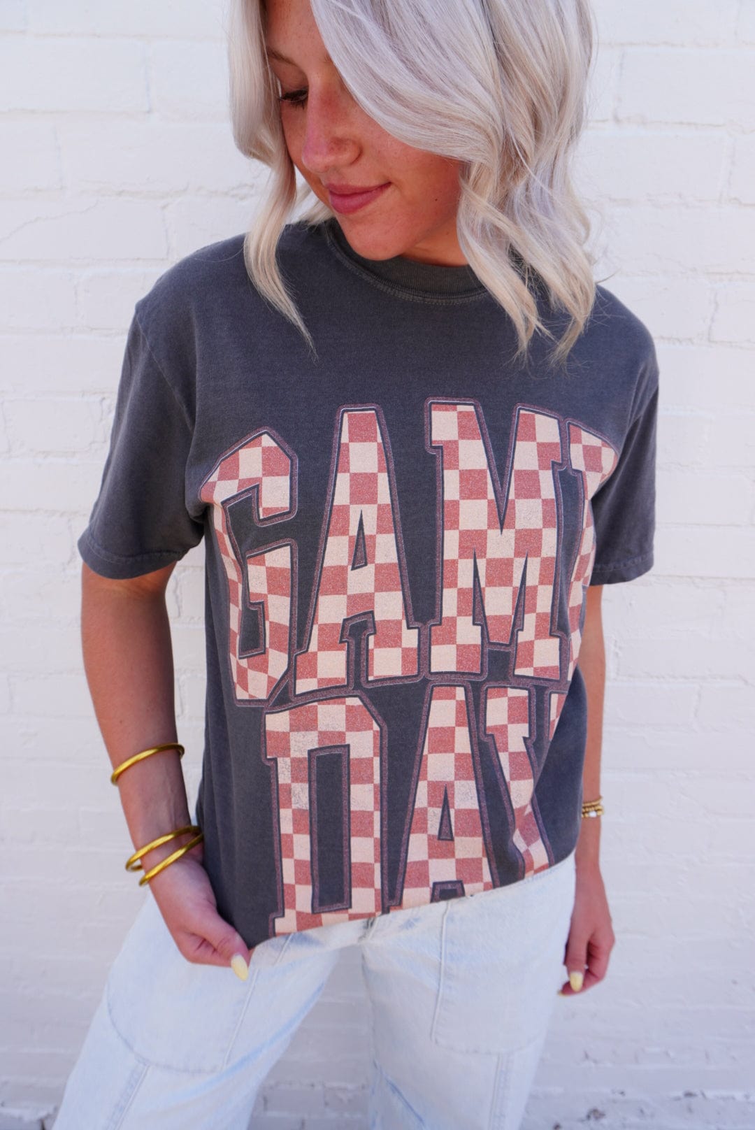 Checkerboard Game Day Tee In Pepper - Infinity Raine