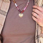 Multi Beaded Chain Heart Charm Necklace - Infinity Raine