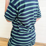 Multi-color Stripe Elastic Waist Knit Mini Shorts In Navy - Infinity Raine