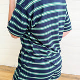 Multi-color Stripe Elastic Waist Knit Mini Shorts In Navy - Infinity Raine