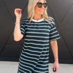 Multi-Color Stripe Short T-Shirt Mini Dress In Navy - Infinity Raine