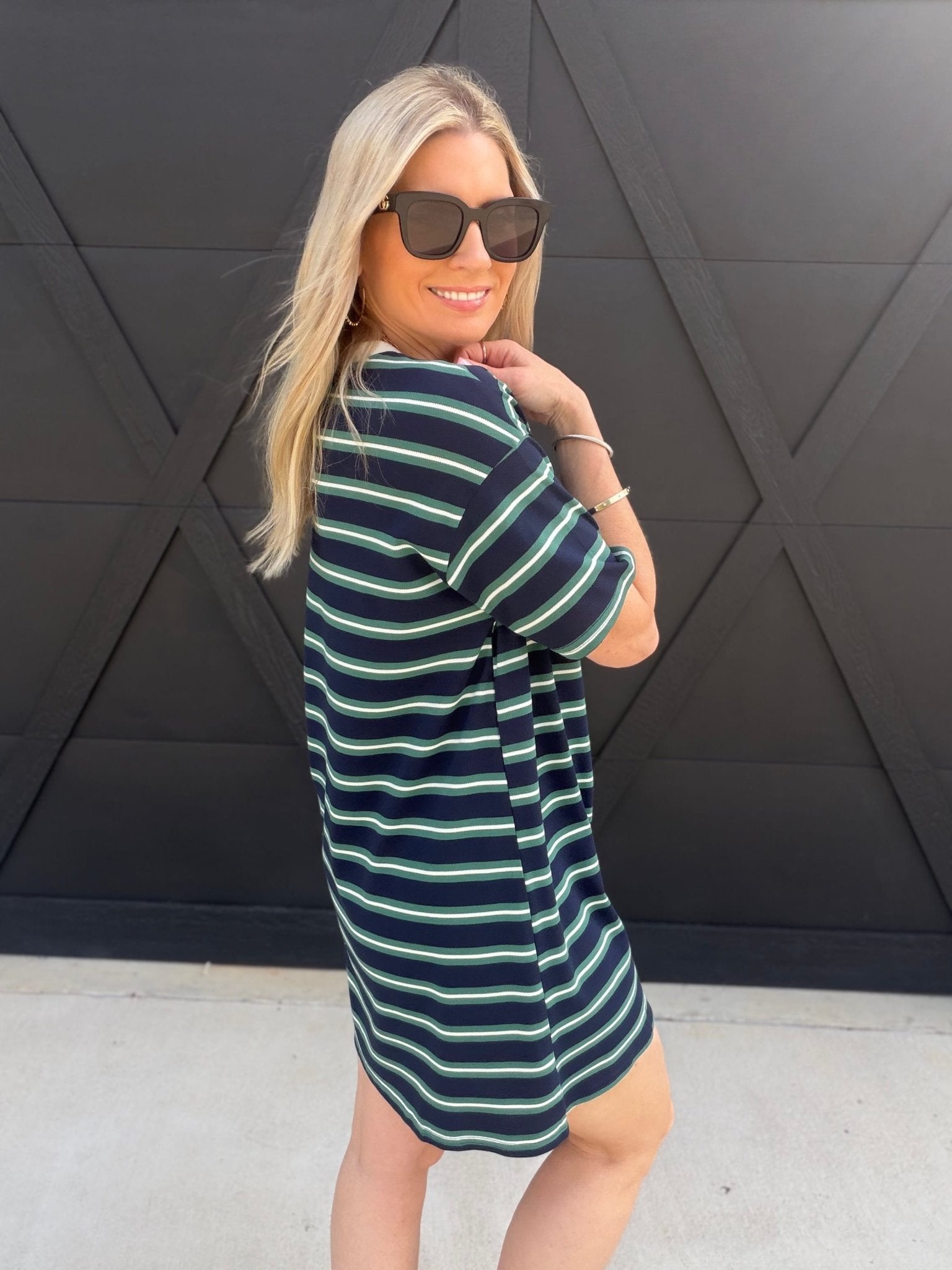 multi color mini dress Multi-Color Stripe Short T-Shirt Mini Dress In Navy M