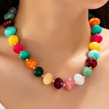 Multi Colored Resin Pebble Beaded Necklace - Infinity Raine
