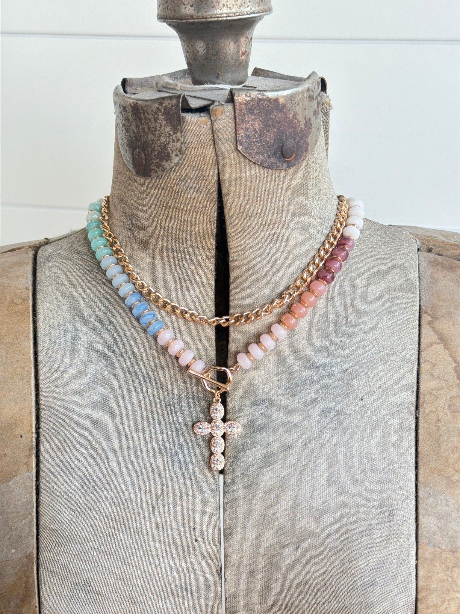 Multi Layer Pendant Resin Beaded Cross Necklace - Infinity Raine