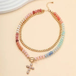 Multi Layer Pendant Resin Beaded Cross Necklace - Infinity Raine