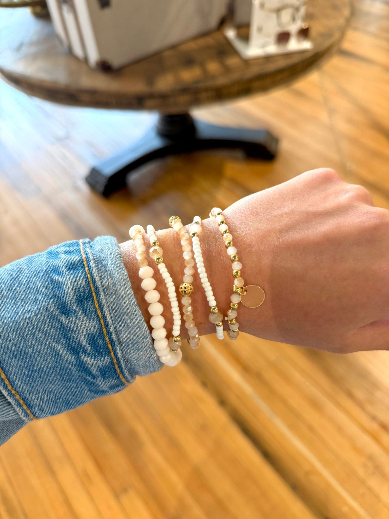 Multilayer Beaded Chain Disc Charm Bracelet In Pink - Infinity Raine