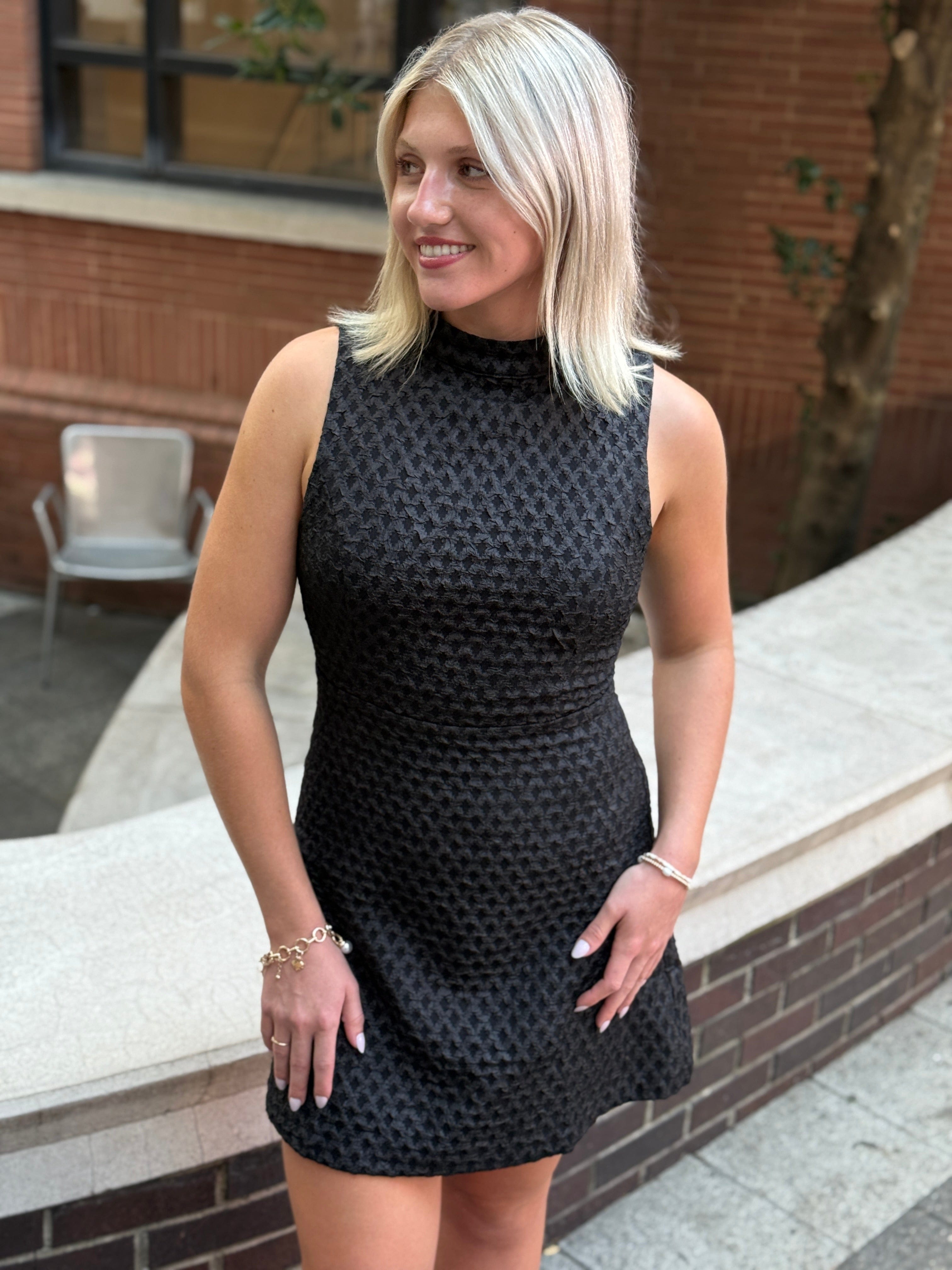 Diamond Pattern Sleeveless Dress In Black - Infinity Raine