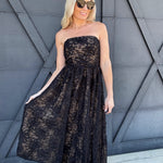 Strapless Floral Embroidered Midi Dress In Black - Infinity Raine