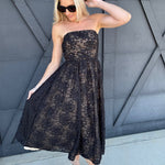 Strapless Floral Embroidered Midi Dress In Black - Infinity Raine